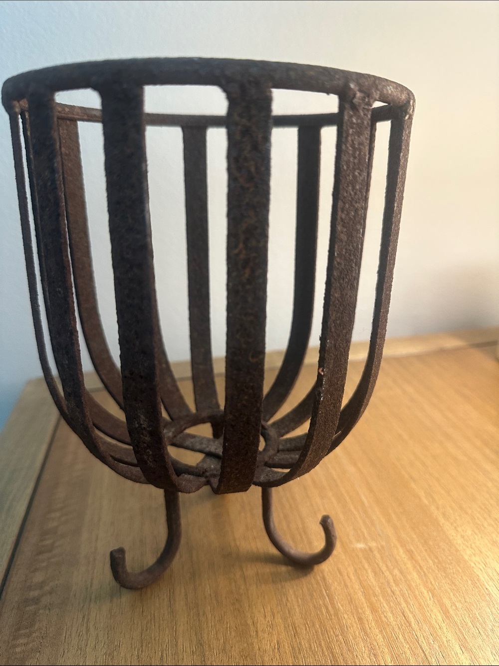 Rustic Brown Metal Candle Holder or Planter- Home Dining Accent